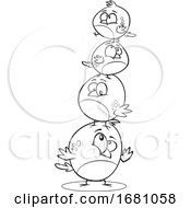 Poster, Art Print Of Cartoon Lineart Bird Family In A Stack