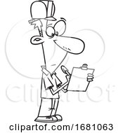 Poster, Art Print Of Cartoon Lineart Male Building Inspector