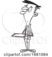 Poster, Art Print Of Cartoon Lineart Man Holding A Cafeteria Tray