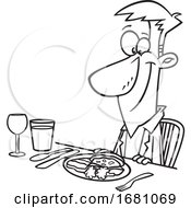 Poster, Art Print Of Cartoon Lineart Happy Man At A Diner