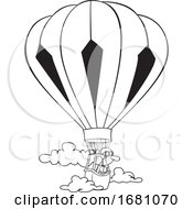 Poster, Art Print Of Cartoon Lineart Man In A Hot Air Balloon