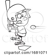 Poster, Art Print Of Cartoon Lineart Little Leaguer Baseball Boy