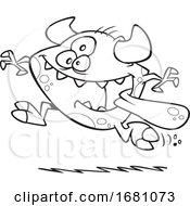 Cartoon Outline Monster Running With Its Tongue Hanging Out