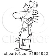 Poster, Art Print Of Cartoon Lineart Man With A Tooth Ache