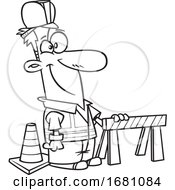 Cartoon Outline Male Construction Worker