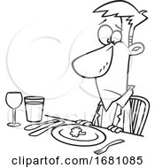 Cartoon Outline Unhappy Man At A Diner by toonaday