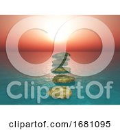 Poster, Art Print Of 3d Stepping Stones In A Sunset Ocean