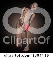 Poster, Art Print Of 3d Old Thin Man Holding Knee In Pain