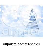 3D Christmas Snow Landscape With Silver Tree