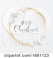 Elegant Christmas Background With Gold Circular Frame And Snowflakes