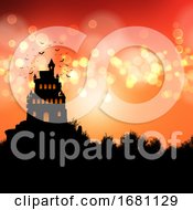 Halloween Background With Spooky Castle Landscape