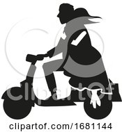 Poster, Art Print Of Silhouetted Couple Riding A Scooter