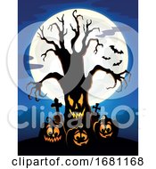 Poster, Art Print Of Creepy Tree With Jackolanterns