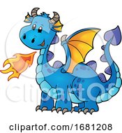Poster, Art Print Of Blue Fire Breathing Dragon