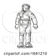 Poster, Art Print Of Vintage Astronaut Or Spaceman Cartoon Retro Drawing