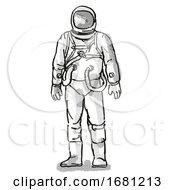 Vintage Astronaut Or Spaceman Cartoon Retro Drawing