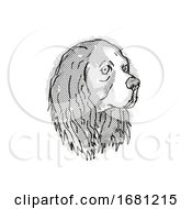 Poster, Art Print Of Cavalier King Charles Spaniel Dog Breed Cartoon Retro Drawing