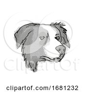 Poster, Art Print Of Border Collie Dog Breed Cartoon Retro Drawing