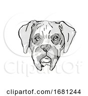 Poster, Art Print Of Boxer Dog Breed Cartoon Retro Drawing