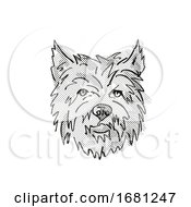 Poster, Art Print Of Cairn Terrier Dog Breed Cartoon Retro Drawing