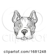 Poster, Art Print Of French Bulldog Dog Breed Cartoon Retro Drawing