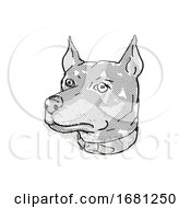 Poster, Art Print Of German Pinscher Dog Breed Cartoon Retro Drawing