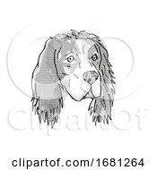 English Setter Dog Breed Cartoon Retro Drawing
