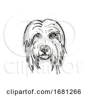 Bearded Collie Dog Breed Cartoon Retro Drawing