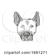 Poster, Art Print Of Belgian Malinois Dog Breed Cartoon Retro Drawing