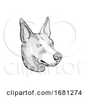 Poster, Art Print Of Basenji Dog Breed Cartoon Retro Drawing