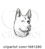 Poster, Art Print Of German Shepherd Dog Breed Cartoon Retro Drawing