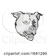 Poster, Art Print Of American Staffordshire Terrier Dog Breed Cartoon Retro Drawing