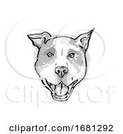 American Pit Bull Terrier Dog Breed Cartoon Retro Drawing