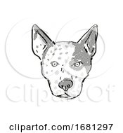 Poster, Art Print Of Australian Cattle Dog Dog Breed Cartoon Retro Drawing