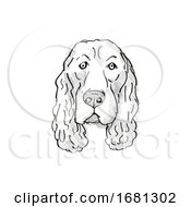 Field Spaniel Dog Breed Cartoon Retro Drawing
