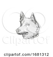 Poster, Art Print Of Corgi Inu Mixed Breed Dog Breed Cartoon Retro Drawing