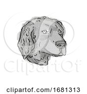 Poster, Art Print Of Curly-Coated Retriever Dog Breed Cartoon Retro Drawing