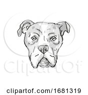 Poster, Art Print Of Bullboxer Pit Or American Bullboxer Dog Breed Cartoon Retro Drawing
