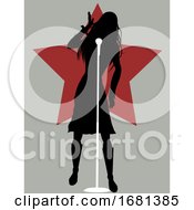 Poster, Art Print Of Singer Female Silhouette On Vintage Background With Star
