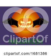 Poster, Art Print Of Halloween Pumpkin With Bat Wings And Text