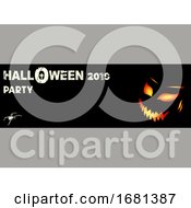 Poster, Art Print Of Halloween Party Black Banner With Evil Face And Text