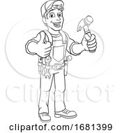 Poster, Art Print Of Handyman Hammer Cartoon Man Diy Carpenter Builder