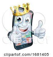 Mobile Phone King Crown Thumbs Up Cartoon Mascot