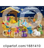 Poster, Art Print Of Nativity Christmas Scene Cartoon
