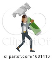 Business Woman Holding Hammer Mascot Concept