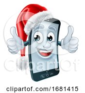 Poster, Art Print Of Cell Mobile Phone Christmas Mascot In Santa Hat