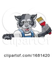 Wolf Painter Decorator Holding Paintbrush