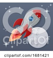 Poster, Art Print Of Space Rocket Ship Cartoon Paper Craft Moon Scene