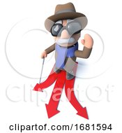 Funny 3d Cartoon Blind Man Character Choosing Which Direction To Travel