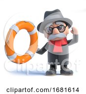 3d Old Man Holds Out A Life Belt